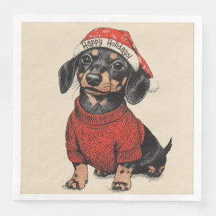 Serviette En Papier Joyeuses fêtes, mignon Dachshund de Noël