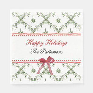 Serviette En Papier Joyeuses fêtes Mistletoe Red Bow Custom Christmas