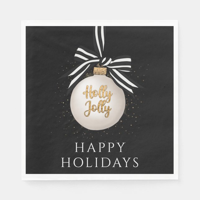 Serviette En Papier Joyeuses fêtes Noël Bauble Black (Devant)