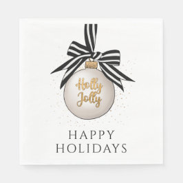 Serviette En Papier Joyeuses fêtes Noël Bauble Blanc Noir