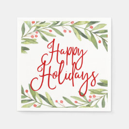 Serviette En Papier Joyeuses fêtes Wreath Christmas Cocktail Party