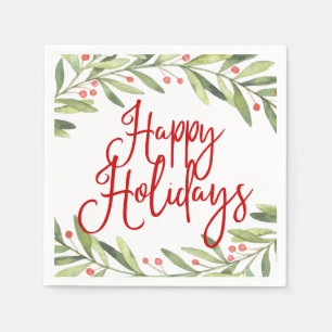 Serviette En Papier Joyeuses fêtes Wreath Christmas Cocktail Party