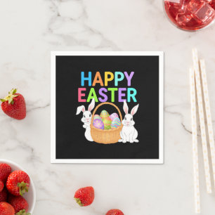 Serviette En Papier Joyeuses Pâques 2025  Œufs Lapin Mignon