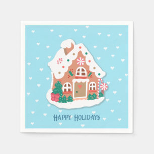 Serviette En Papier Joyeuses vacances Baby Blue Snowy Gingerbread Mais