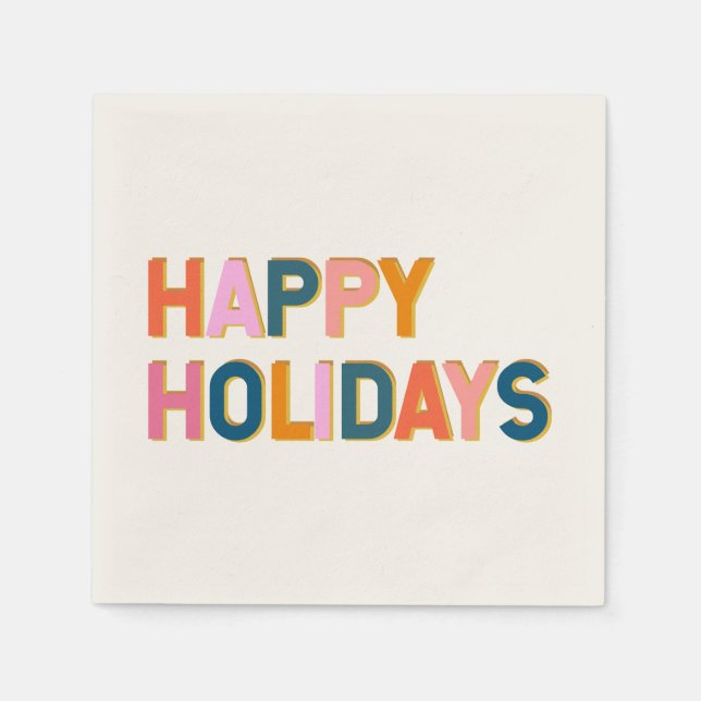 Serviette En Papier Joyeuses Vacances Mignonnes Typographie Whimsical  (Devant)