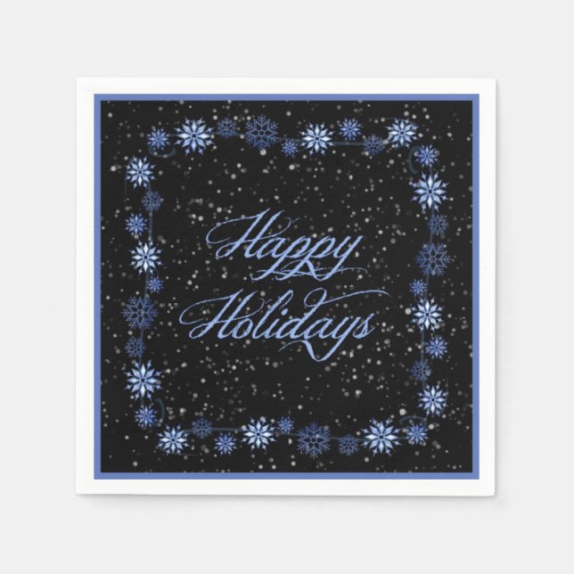 Serviette En Papier Joyeuses Vacances Neige Bleu Naples de Noël (Devant)