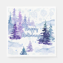 Serviette En Papier Joyeuses vacances Purple hiver Snowy Trees