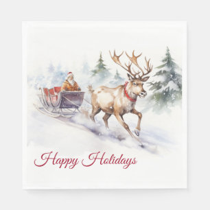 Serviette En Papier Joyeuses Vacances Reindeer Et Père Noël
