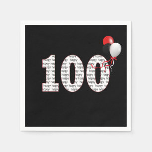 Serviette En Papier Joyeux 100e anniversaire sur des serviettes noires