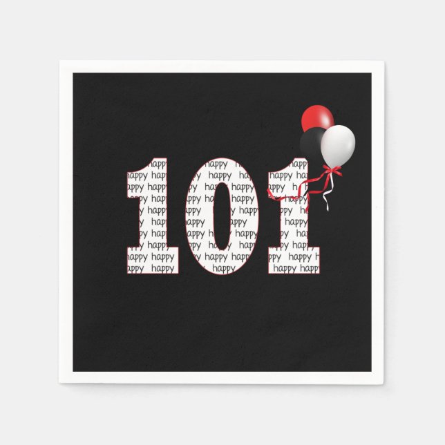 Serviette En Papier Joyeux 101ème Anniversaire sur les serviettes noir (Devant)