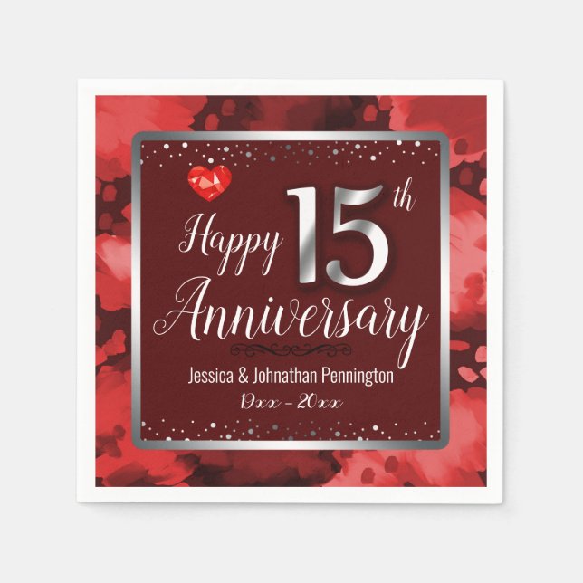 Serviette En Papier Joyeux 15e anniversaire de Mariage (Devant)