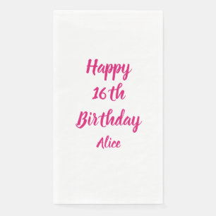 Serviette En Papier Joyeux 16e anniversaire rose blanc Nom personnalis