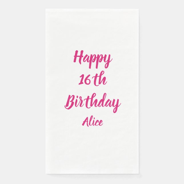 Serviette En Papier Joyeux 16e anniversaire rose blanc Nom personnalis (Devant)