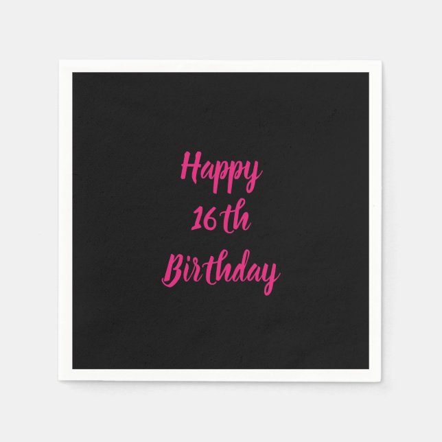 Serviette En Papier Joyeux 16e anniversaire rose couleur personnalisée (Devant)