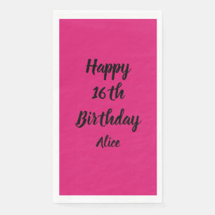 Serviette En Papier Joyeux 16e anniversaire rose noir Nom personnalisé