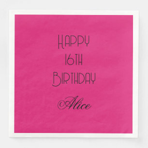 Serviette En Papier Joyeux 16e Anniversaire Rose Nom Personnalisé 2026