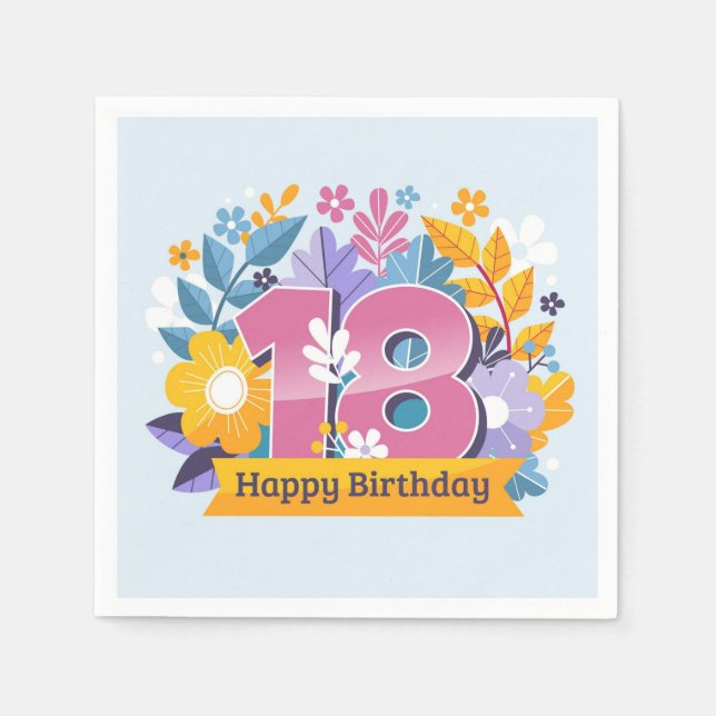 Serviette En Papier Joyeux 18ème anniversaire (Devant)