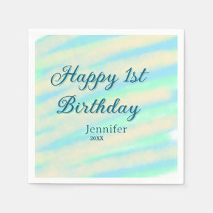 Serviette En Papier Joyeux 1er anniversaire enfants bébé bleu vert pas