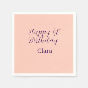 Serviette En Papier Joyeux 1er anniversaire orange violet boho rétro n