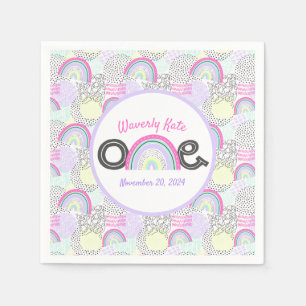 Serviette En Papier Joyeux 1er anniversaire Rainbow 90's Baby Girl's P