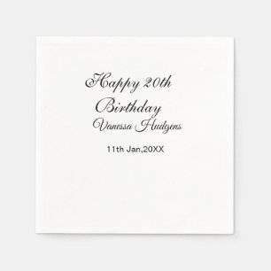 Serviette En Papier Joyeux 20e anniversaire nom date simple minimal
