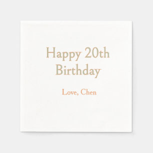Serviette En Papier joyeux 20e anniversaire vert orange pastel nom dat