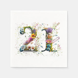 Serviette En Papier Joyeux 21e anniversaire Fleurs sauvages Bon annive