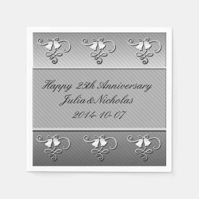 Serviette En Papier Joyeux 25e anniversaire Naples d'argent (Devant)
