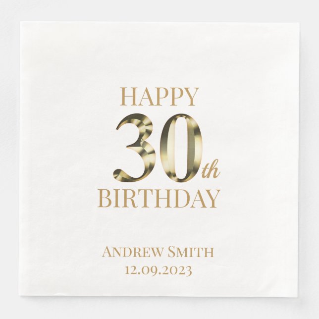 Serviette En Papier Joyeux 30e anniversaire Coutume dorée (Devant)