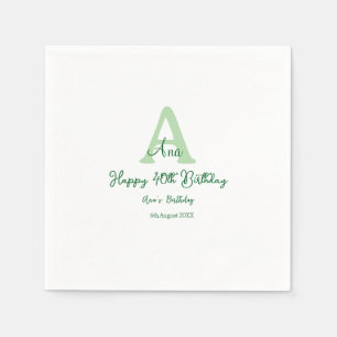 Serviette En Papier Joyeux 40e anniversaire vert ajouter nom monogramm
