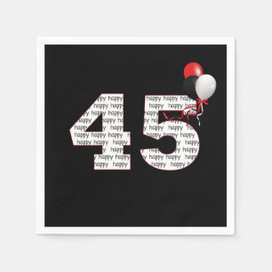 Serviette En Papier Joyeux 45ème anniversaire sur les serviettes noire