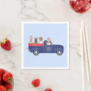 Serviette En Papier Joyeux 4 Juillet Chiens Pickup Camion