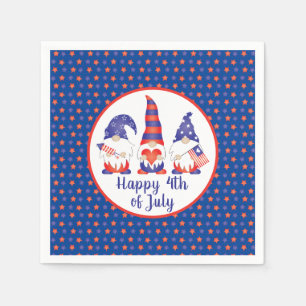Serviette En Papier Joyeux 4 juillet Gnomes Rouge Blanc Bleu