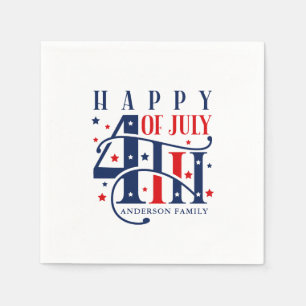 Serviette En Papier Joyeux 4 juillet rouge blanc et bleu