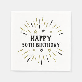 Serviette En Papier Joyeux 50e anniversaire feux d'artifice Blanc Blac