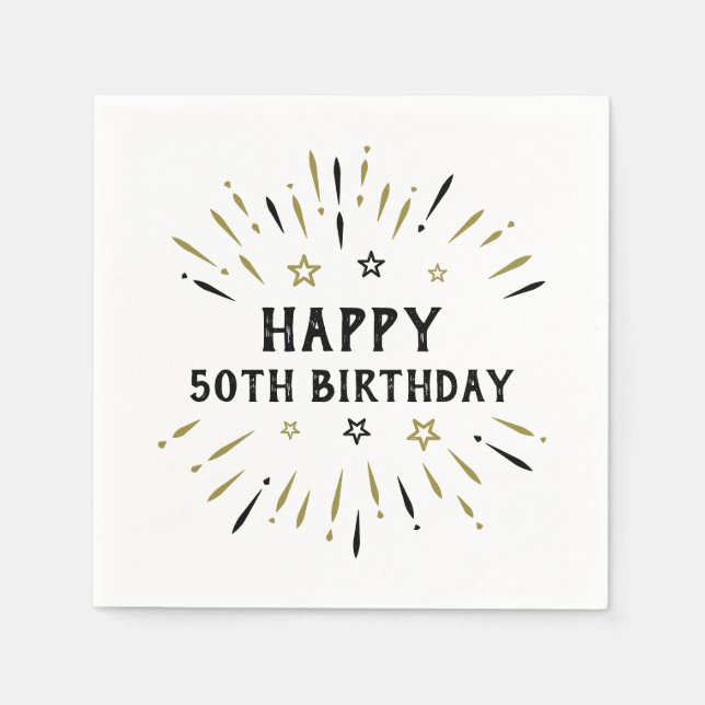 Serviette En Papier Joyeux 50e anniversaire feux d'artifice Blanc Blac (Devant)