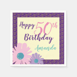 Serviette En Papier Joyeux 50e Anniversaire Floral Flowers