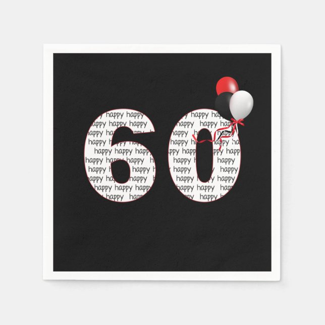 Serviette En Papier Joyeux 60e anniversaire en noir (Devant)