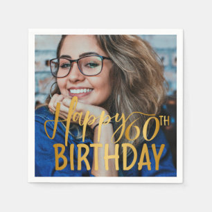 Serviette En Papier Joyeux 60e anniversaire Script photo personnalisée