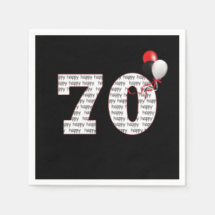 Serviette En Papier Joyeux 70e anniversaire sur les serviettes noires