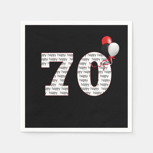 Serviette En Papier Joyeux 70e anniversaire sur les serviettes noires (Devant)