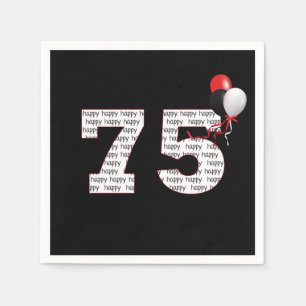 Serviette En Papier Joyeux 75ème anniversaire sur les serviettes noire
