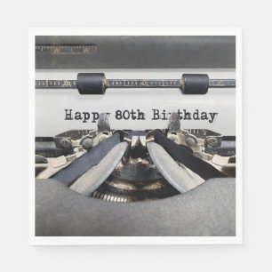 Serviette En Papier Joyeux 80e anniversaire Retro Typewriter