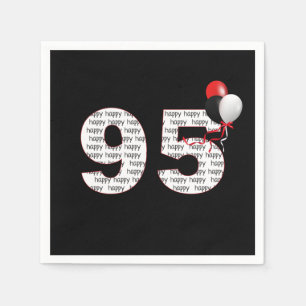 Serviette En Papier Joyeux 95ème anniversaire sur des serviettes noire