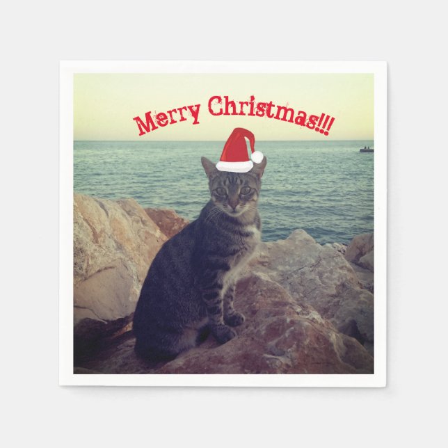 Serviette En Papier Joyeux Amoureux des chats de Noël (Devant)