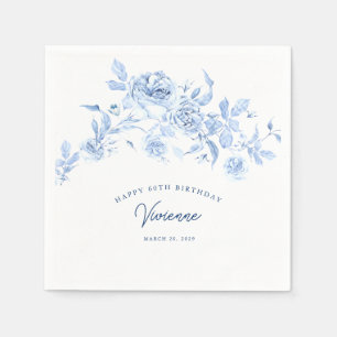 Serviette En Papier Joyeux anniversaire 60e Rose bleu Floral Custom