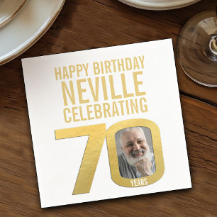 Serviette En Papier Joyeux anniversaire 70 ans or blanc photo personna