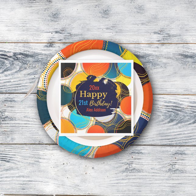 Serviette En Papier Joyeux anniversaire 80's Retro Abstraite Custom Pa (Créateur téléchargé)