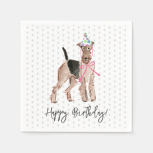 Serviette En Papier Joyeux anniversaire Airedale Chien Casquette Gâtea