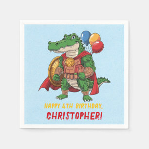 Serviette En Papier Joyeux anniversaire Alligator Superhero fête d'ann
